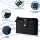 Carteira Feminina Slim Luxo em Couro PU Porta Cartão com Zíper, Compacta, 6 Compartimentos, Porta Moedas – Pequena, Prática e Segura