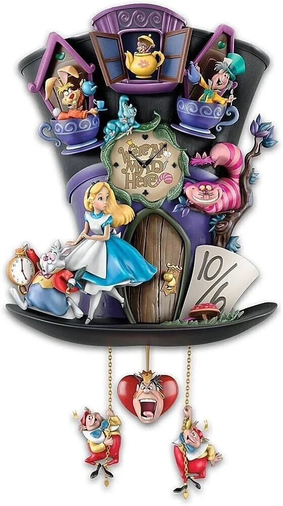 Relógio cuco de parede Alice no País das Maravilhas "Chapeleiro Louco"